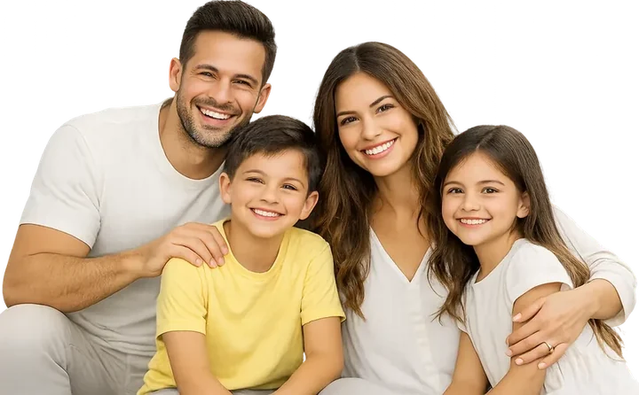 Família em frente à casa nova